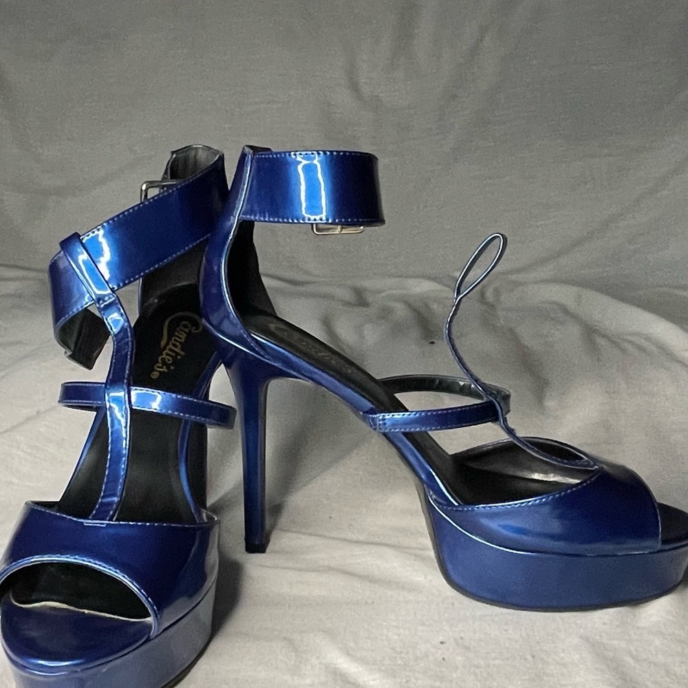 Candies Metallic Blue High Heel Platform Sandals with Ankle Strap